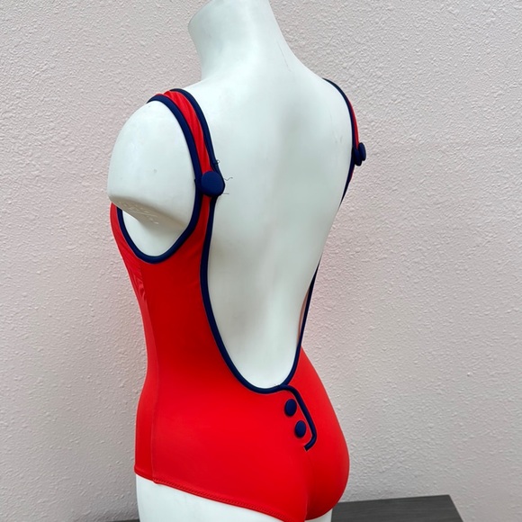 SOLID & STRIPED Red One Piece Swimsuit with Navy Trim - Picture 5 of 5